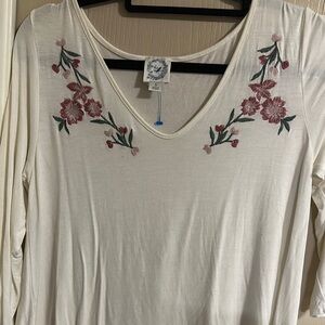 Blue Rain Cream Pink Embroidered 3/4 Sleeve Blouse